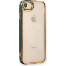 Teknomoda Apple iPhone 8 Kılıf Kamera Lens Korumalı Kenarları Renkli Gold Arkası Şeffaf Silikon