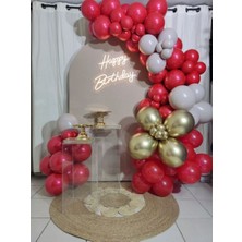 Meri Parti 100 Adet Balon ve Balon Zinciri Kırmızı Gri Gold Balon ve Balon Zinciri