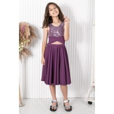 Modaviki 9-14 Yaş Taş Baskı Abiye Lila MDV320