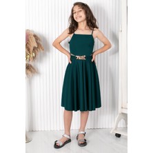 Modaviki 9-14 Yaş Zincir Kemerli Abiye Zümrüt MDV318