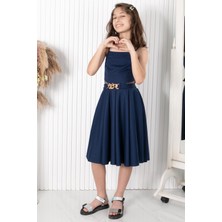 Modaviki 9-14 Yaş Zincir Kemerli Abiye Lacivert MDV318