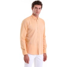Hatemoğlu Turuncu Comfort Fit Düz 100% Pamuk Slim Yaka Uzun Kollu Casual Oxford Gömlek