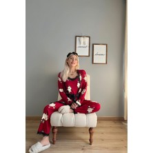 Pijama Evi Bordo Çiçek Desenli Sabahlıklı Pegasus Pijama Takımı