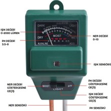 Hubstein 3'lü Toprak Ph Ölçer Nem Ölçer Işık Ölçer Pilsiz Toprak Test Aleti