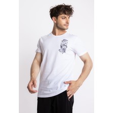 Adam Boxes Erkek/ Baskılı O-Yaka T-Shirt Bandos - Beyaz