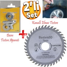 Badem10 Daire Testere Bıçağı Ağaç Odun Ahşap Sunta Kesme Testeresi 115 mm 40 Diş + Matkap Aparatı