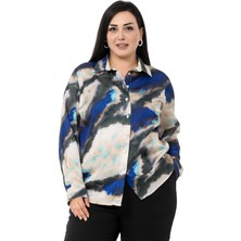 Disentis Modest Büyük Beden Batik Desenli Saten Lacivert Gömlek
