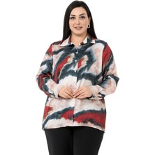 Disentis Modest Büyük Beden Batik Desenli Saten Bordo Gömlek