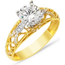 Bilezikci Özel Tasarım Tek Taş 14 Ayar Altın Yüzük