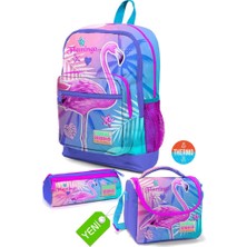 Coral High Lavanta Pembe Flamingo Desenli Okul Çantası,thermo Beslenme,kalem Çantası 3'lü Set GO23705SET02