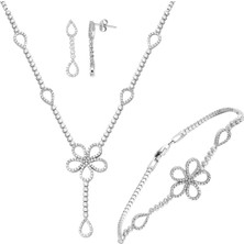 Bilezikci 14 Ayar Beyaz Altın Papatya Takı Seti