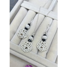 Kazzaze Gümüş Kazaziye Aşk Düğümü Kolye Küpe Set - SET04 Iki Sıralı