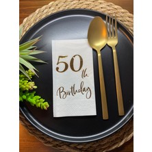 Kidspartim Gold Yaldızlı Beyaz Elli Yaş Bırthday Garson Katlama Peçete 16 Lı