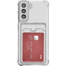 Case World Samsung Galaxy S21 Fe Kapak Kamera Korumalı Kartlıklı Darbe Emici Özellikli Şeffaf Silikon Kılıf