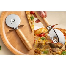 Afili Home Ahşap Saplı Büyük Pizza Ve Hamur Kesici Rulet, Metal Pizza Kesici