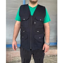 Dostum Giyim Çok Cepli Pamuk Keten Avcı Yelek Yazlık Model Siyah Renk XL Beden