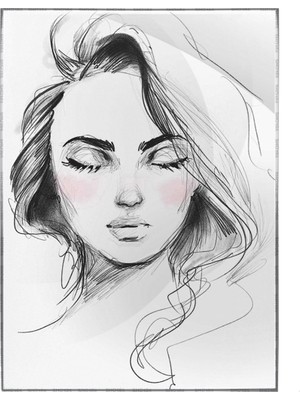 SHOP365 Güzel Kız Kara Kalem Çizim Poster P-000051