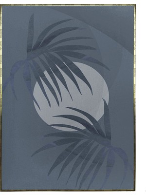 SHOP365 Palmiye Yaprakları ve Ay Manzara Mavi Renkler Modern Poster P-002257