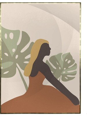 SHOP365 Siyahı Kadın Palmiye Yaprağı Yaz Temalı Pastel Renkler Modern Poster P-002190