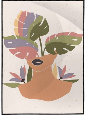 SHOP365 Kadın ve Yapraklar Pastel Renkler Modern Poster P-002884