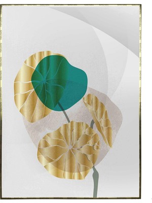 SHOP365 Altın Gold Renkli Yapraklar ve Şekiller Modern Poster P-002601