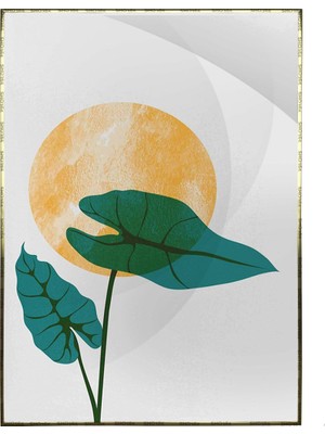 SHOP365 Altın Gold Renkli Yapraklar ve Şekiller Modern Poster P-002524