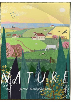 SHOP365 Doğa Hayvanlar Köy Manzara Çocuk Illüstrasyon Poster P-000124