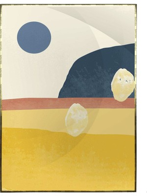 SHOP365 Güneş Ay Gökyüzü ve Dağ Manzara Sulu Boya Efektli Modern Poster P-003013