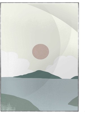 SHOP365 Güneş Ay Gökyüzü ve Dağ Manzara Sulu Boya Efektli Poster P-003010