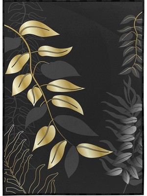 SHOP365 Yapraklar Siyah Gold Altın Renkler Modern Poster P-004068