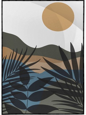 SHOP365 Doğa Ay ve Güneş Palmiye Dağ Kum Illüstrasyon Poster P-003926