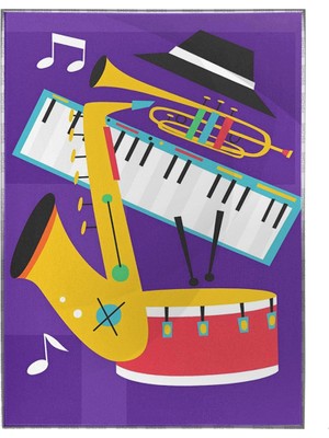 SHOP365 Piyano Keman Klarnet Müzik Aletleri Mor Canlı Renkler Modern Poster P-004236