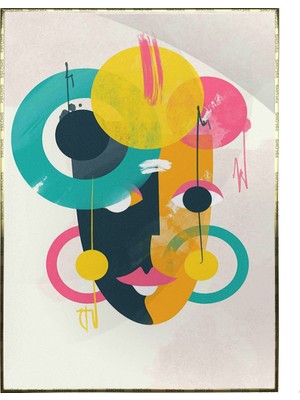 SHOP365 Yüz Yüz Portre Geometrik Şekillerle Illüstrasyon Poster P-003223