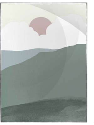 SHOP365 Güneş Ay Gökyüzü ve Dağ Manzara Sulu Boya Efektli Poster P-003007