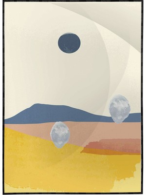 SHOP365 Güneş Ay Gökyüzü ve Dağ Manzara Sulu Boya Efektli Poster P-003011