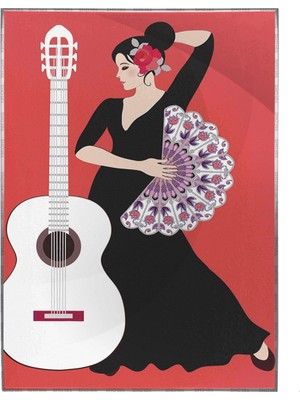 SHOP365 Siyah Elbiseli Güzel Kız ve Gitar Illüstrasyon Poster P-000096