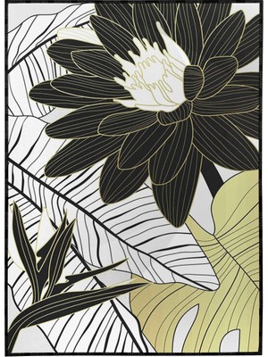 SHOP365 Çiçekler Yapraklar Siyah Gold Altın Beyaz Renkler Modern Poster P-003895