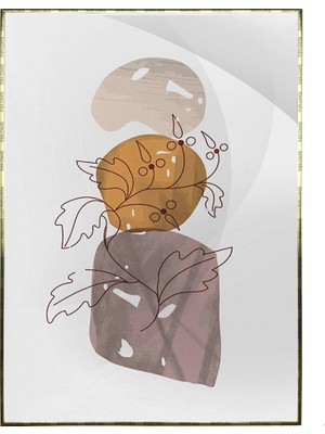 SHOP365 Yapraklar Gri Turuncu Kırmızı Renkler Illüstrasyon Modern Poster P-004346