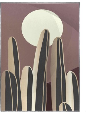 SHOP365 Çölde Ay Manzarası Kaktüs Illüstrasyon Kahve Tonlar Modern Poster P-002509
