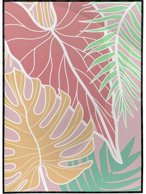SHOP365 Palmiye Yaprakları Pembe Mavi Yeşil Modern Poster P-003861