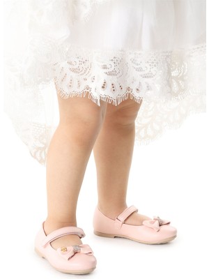 Kiko Kids Cırtlı Fiyonklu Kız Çocuk Babet Ayakkabı Ege 201 Cilt Pudra