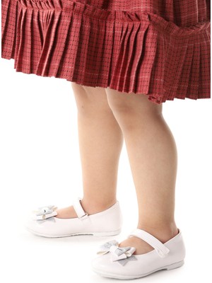 Kiko Kids Silvery Rugan Cırtlı Kum Sim Fiyonklu Kız Çocuk Babet Ayakkabı