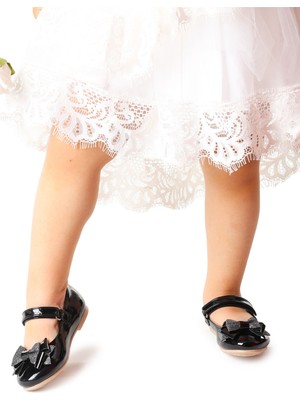 Kiko Kids Silvery Rugan Cırtlı Kum Sim Fiyonklu Kız Çocuk Babet Ayakkabı