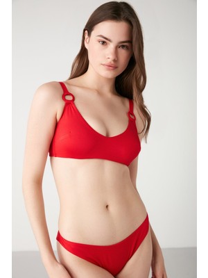 Kom Solena Düz Renk Kapsız Telli Sabit Kopçalı Halka Detaylı Ince Altlı Büstiyer Bikini