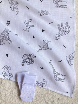 Masal Baby Kids Müslin Battaniye 85X75 cm Bebek & Çocuk & Yeni Doğan Müslin Bez / Origami Müslin Örtü Kaymaz Çorap Hediye