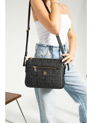 Impolo Ancela Siyahempirme Baskı Kadın Omuz ve Çapraz Çantası 23X27E Batında