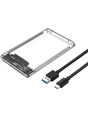 Wozlo 2.5 Sata HDD SSD USB 3.0 Type C 3.1 Harddisk Kutusu - Harici Hard Disk Kutu - Şeffaf