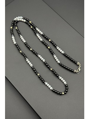 FRNCH Onyx ve Kristal Doğal Taşlı Siyah Renkli Erkek Kolye FRJ30624-724-AB2