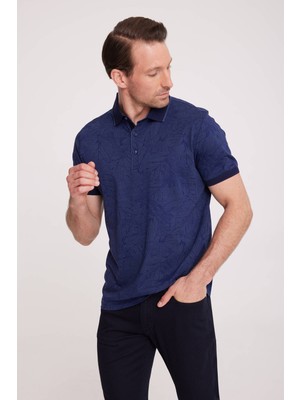 Ysf Erkek Lacivert Polo Yaka Desenli TShirt