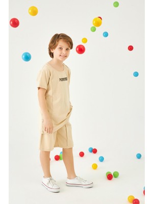 Perendi Power Nakışlı Erkek Çocuk Şortlu Takım Taş